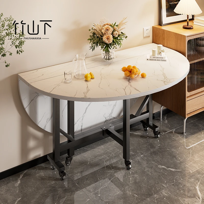 折叠桌子新中式轻奢风多功能可移动圆形圆桌餐桌吃饭桌子家用饭桌