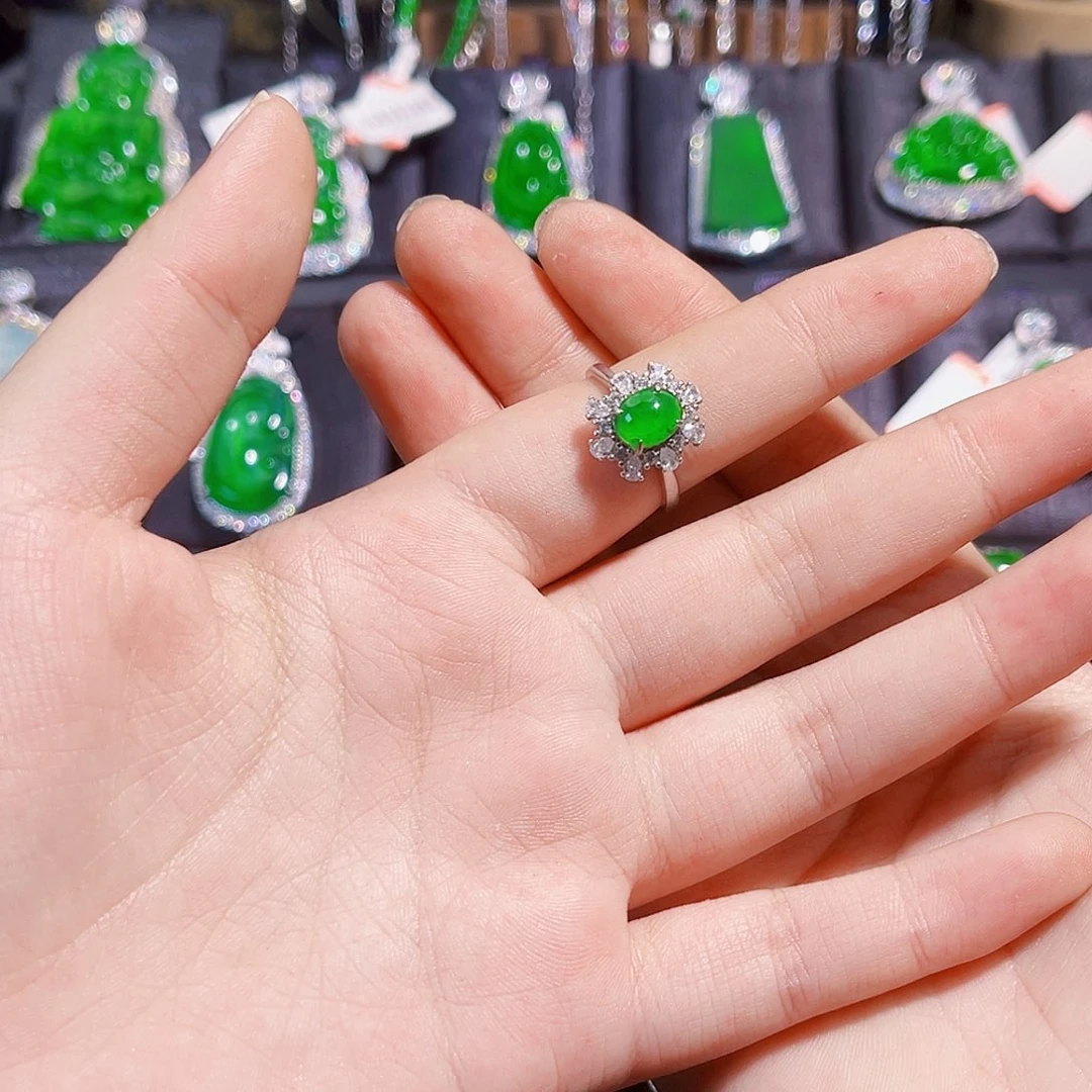 翡翠戒指银S925镶嵌戒指