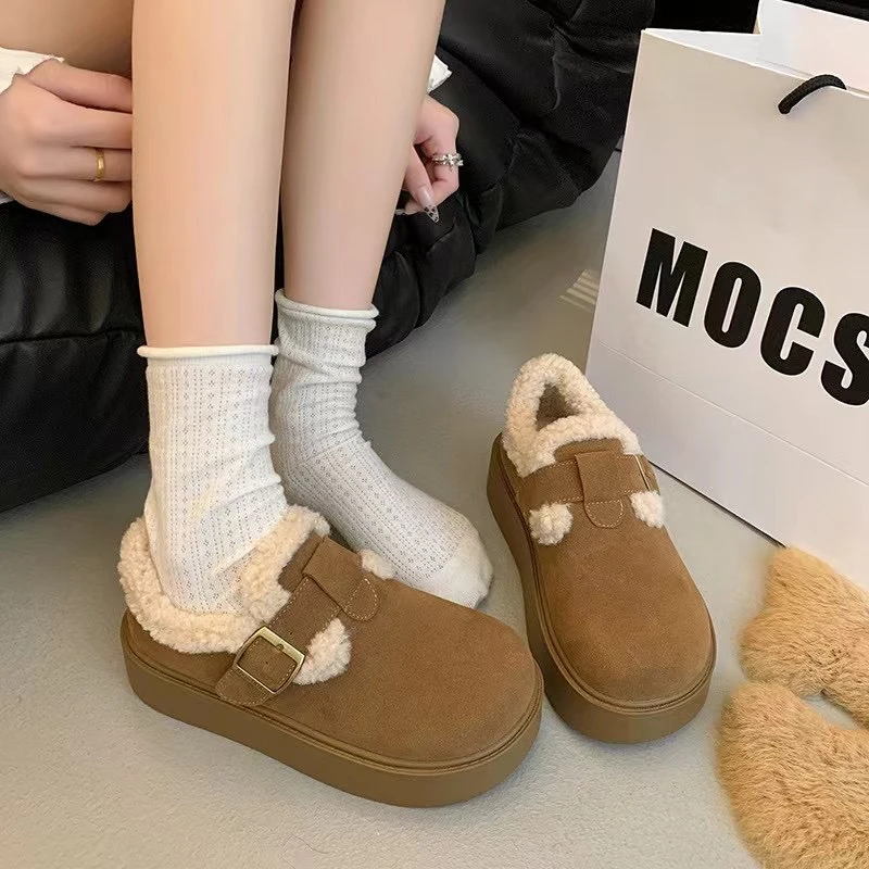 小敏家  清货 就几双~厚底加绒豆豆勃肯鞋 懒人一脚蹬保暖棉鞋K06