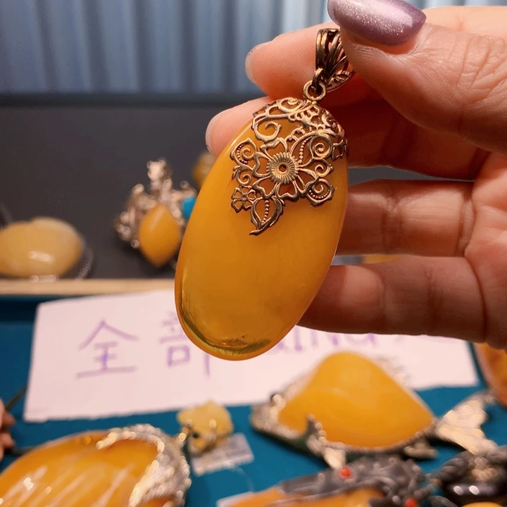 琥珀颈饰银S925镶嵌波兰设计款琥珀蜜蜡