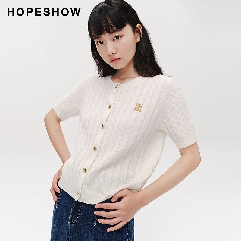 红袖春季2024新款女装 肌理感立体绣单排扣针织开衫89124090116