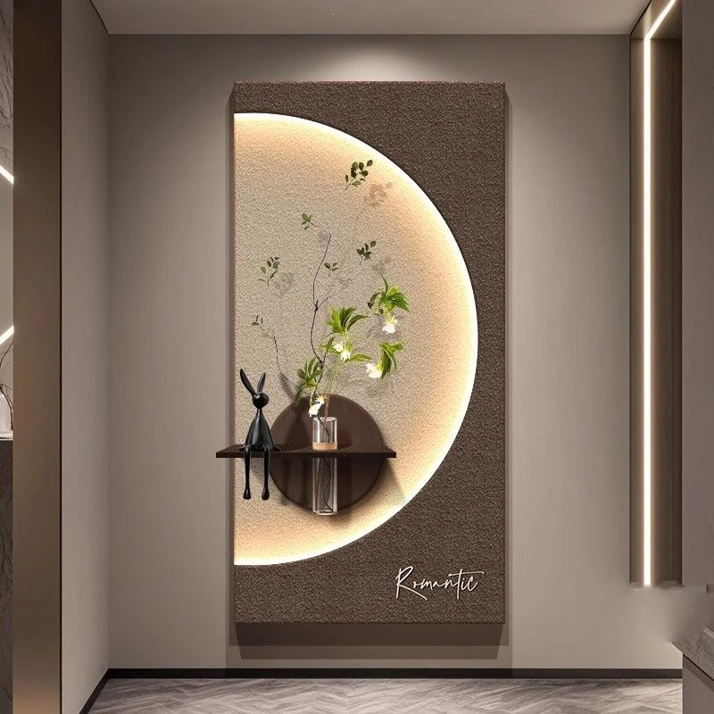 轻奢高级感入户门玄关装饰画水培绿植走廊过道挂画高档月球壁灯画