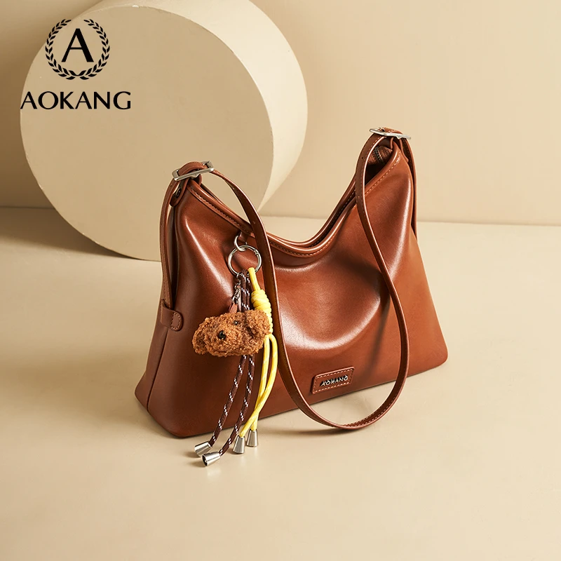 奥康2026新款托特包欧美轻奢时尚百搭棕色女士真皮单肩腋下包Hobo