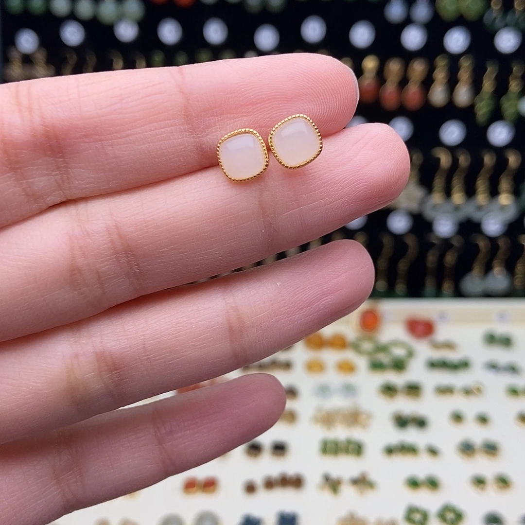 南红玛瑙银S925镀金镶嵌耳饰