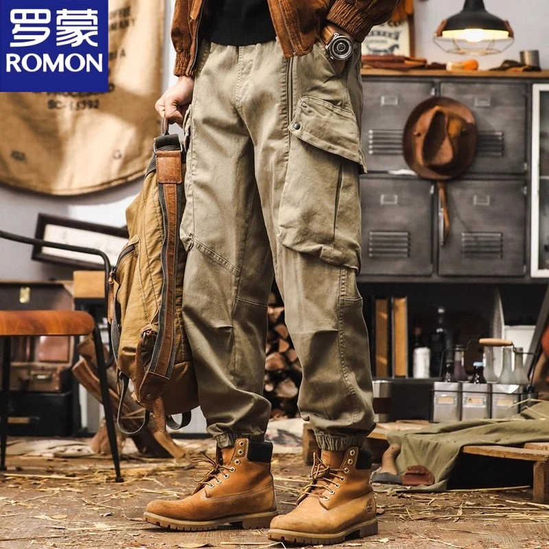罗蒙美式复古工装裤子男秋季潮牌城市户外通勤宽松大口袋休闲裤