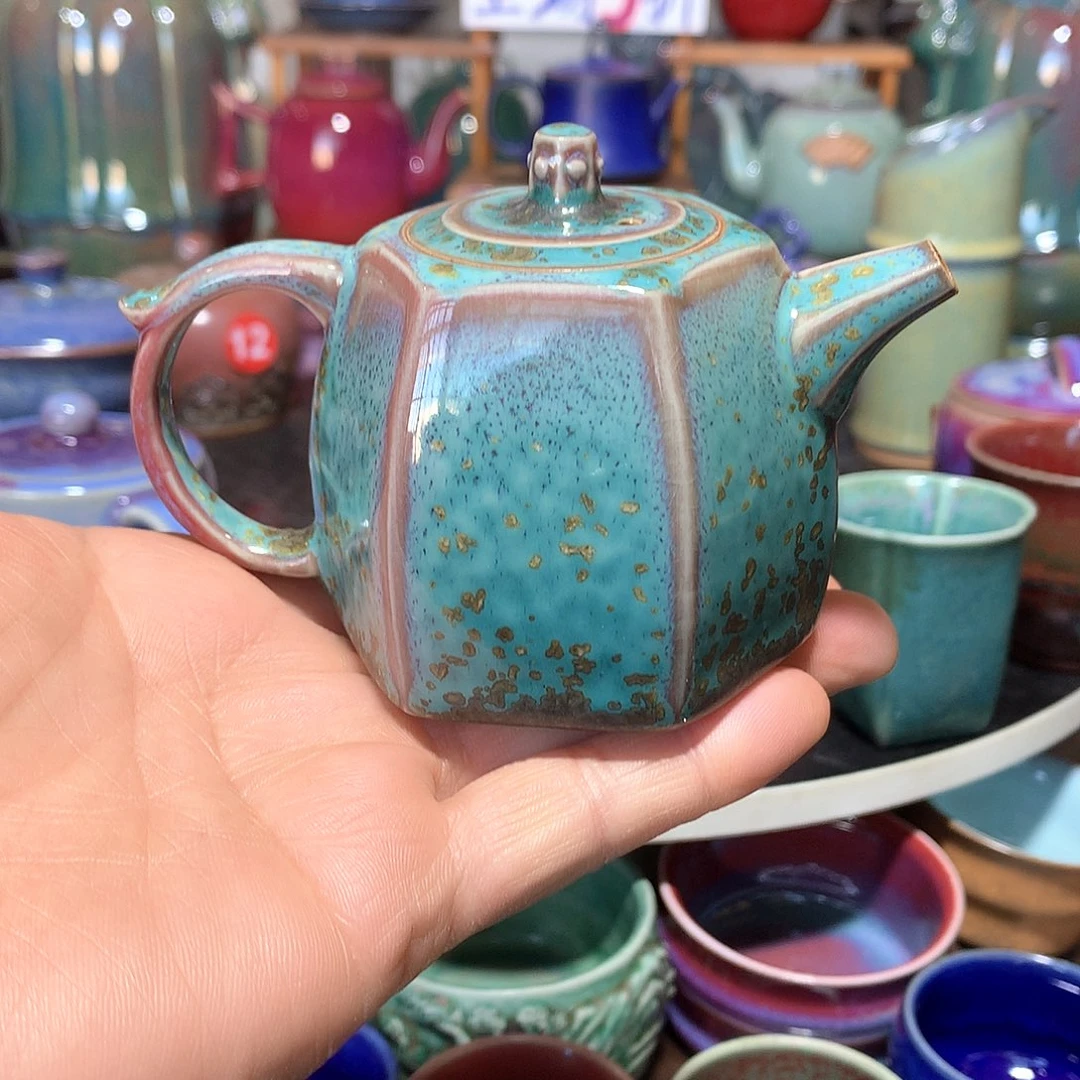 杯刘**-纯手工炉钧釉六方壶