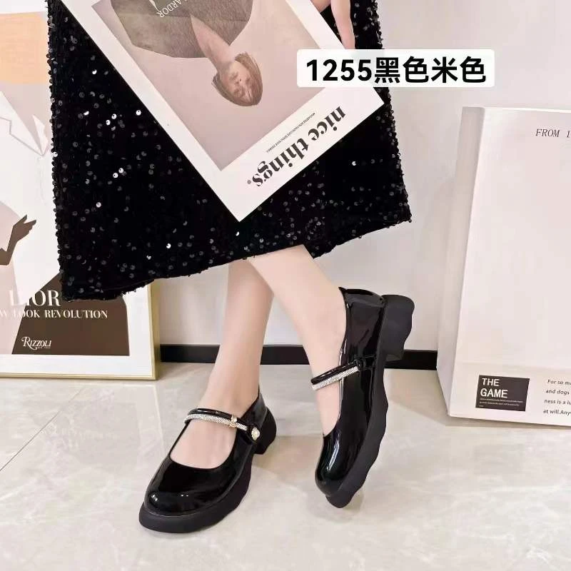 1255  浅口纯色玛丽珍鞋黑色粗跟单鞋防滑夏季皮鞋春季复古