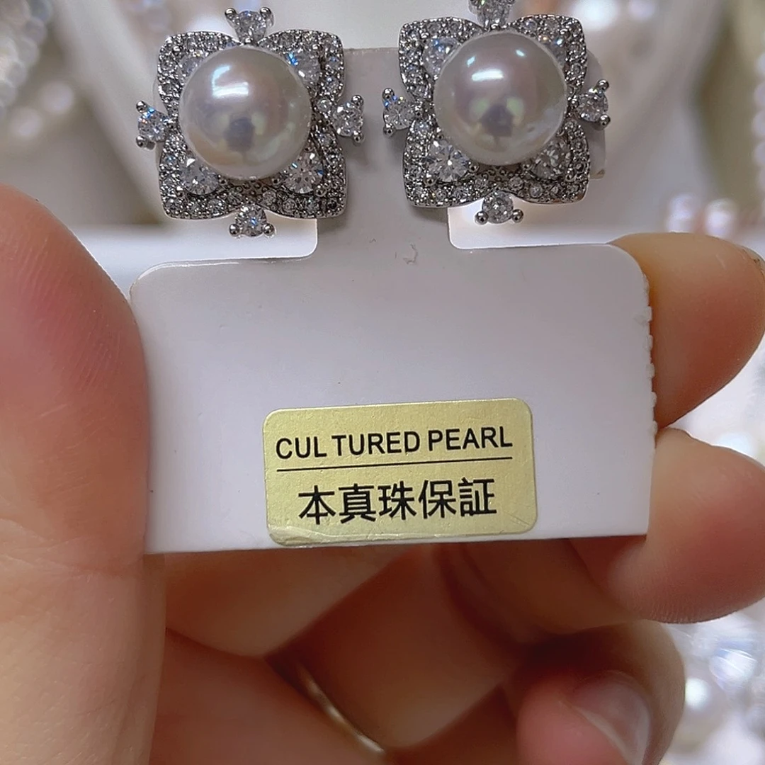 淡水珍珠吊坠耳钉银S925镶嵌