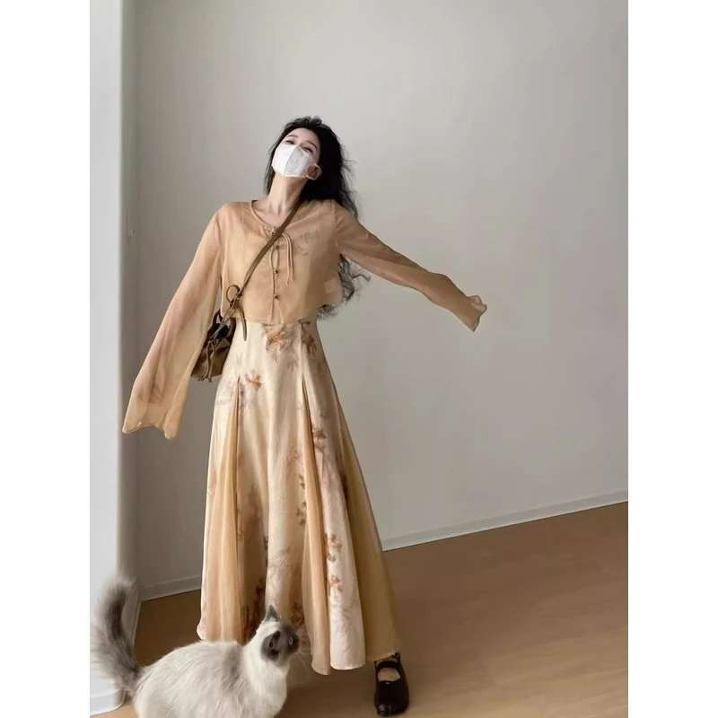 画报夫人法式复古新中式宫廷国风两件套装连衣裙女夏收腰显瘦仙气