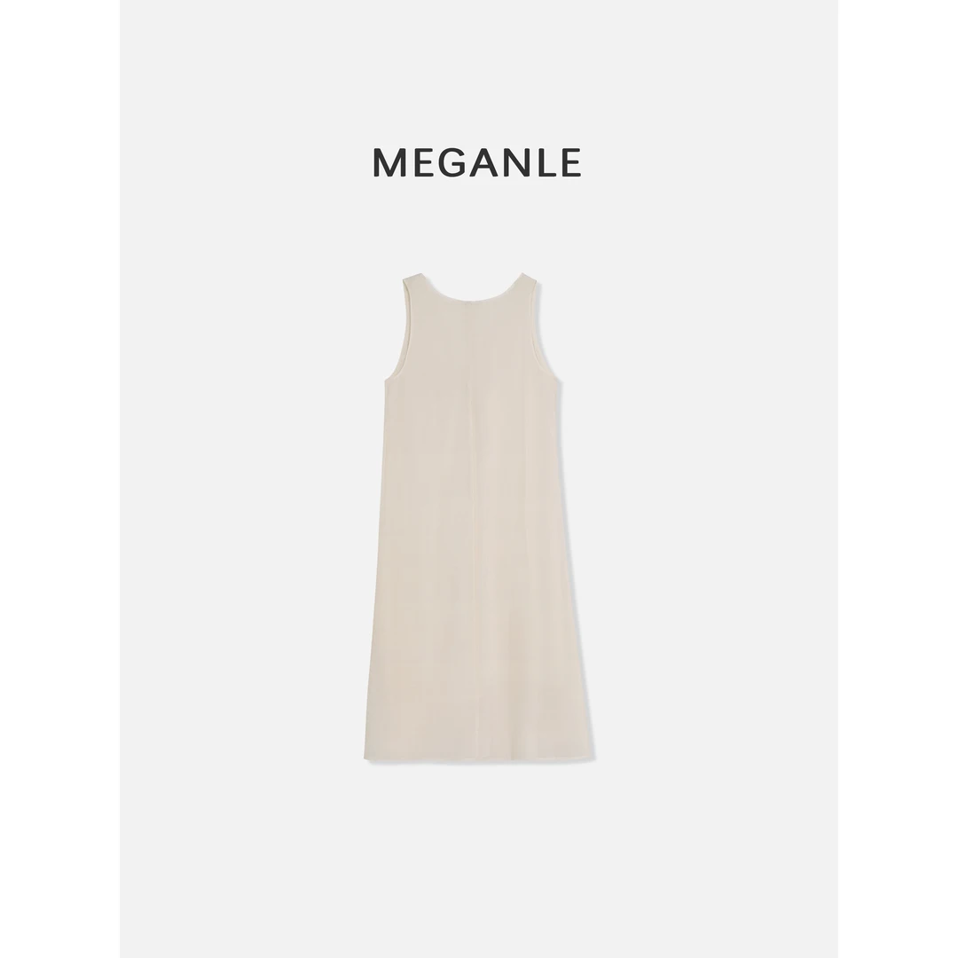 【海边的风】MEGANLE V领气质无袖长款A字连衣裙2024258