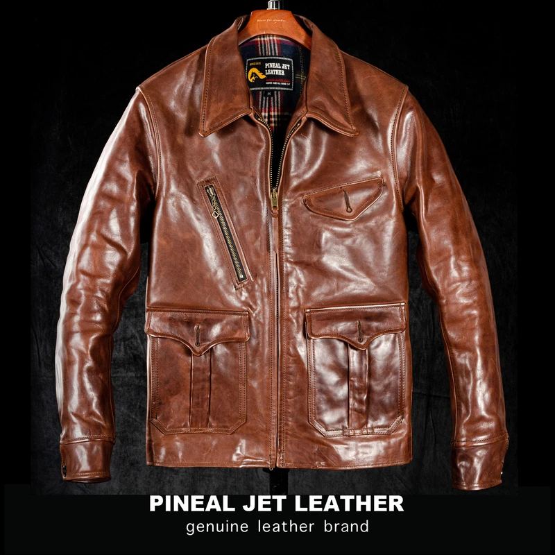 PJL新品复古报童日系做旧男装头层经典夹克皮衣男1920马皮报童G