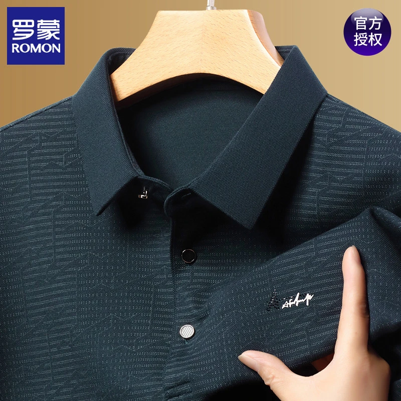 罗蒙男士长袖t恤春秋季新款中年爸爸装宽松休闲翻领打底polo衫男