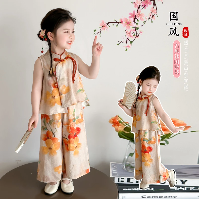 女童装套装2025夏季新款日常可穿中国风汉服儿童女宝宝古装两件套