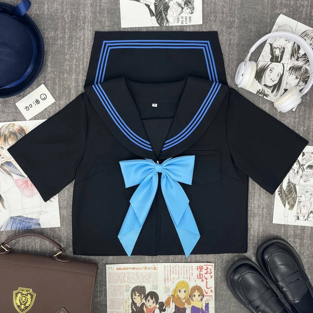 大婶家原创JK制服基础款蓝三本水手服日系学院风毕业服班服裙套装