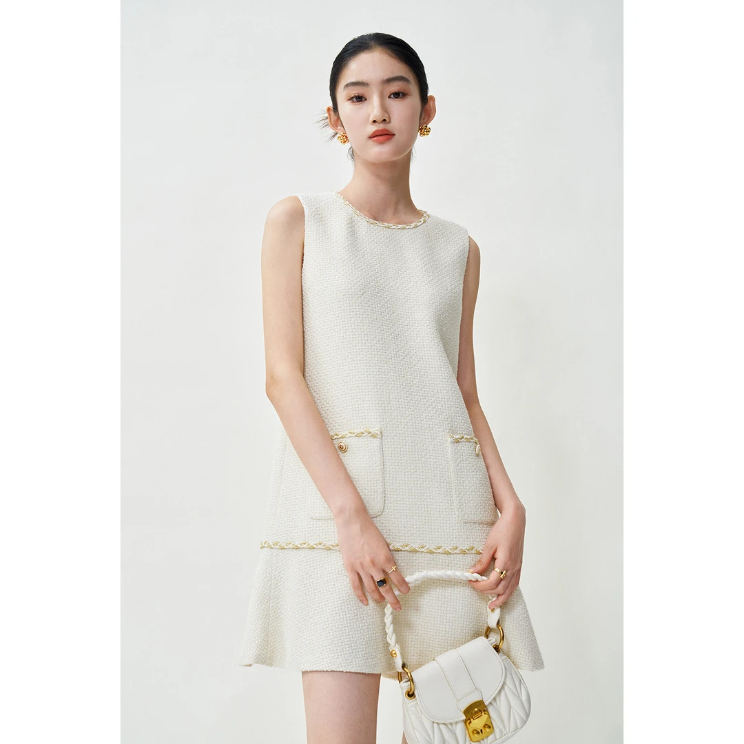 MandyZhang高级白设计感小香风背心礼服连衣裙女法式气质温柔裙子