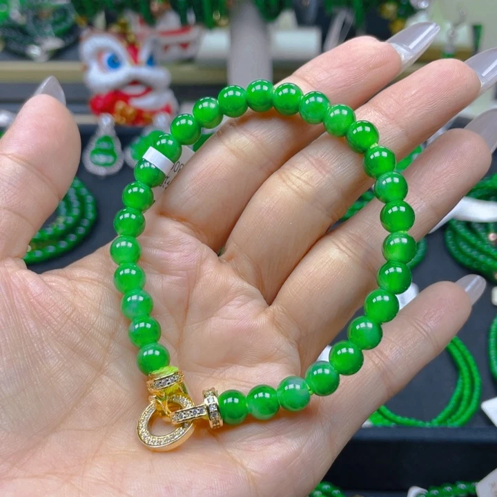 翡翠未镶嵌手链正阳绿7
