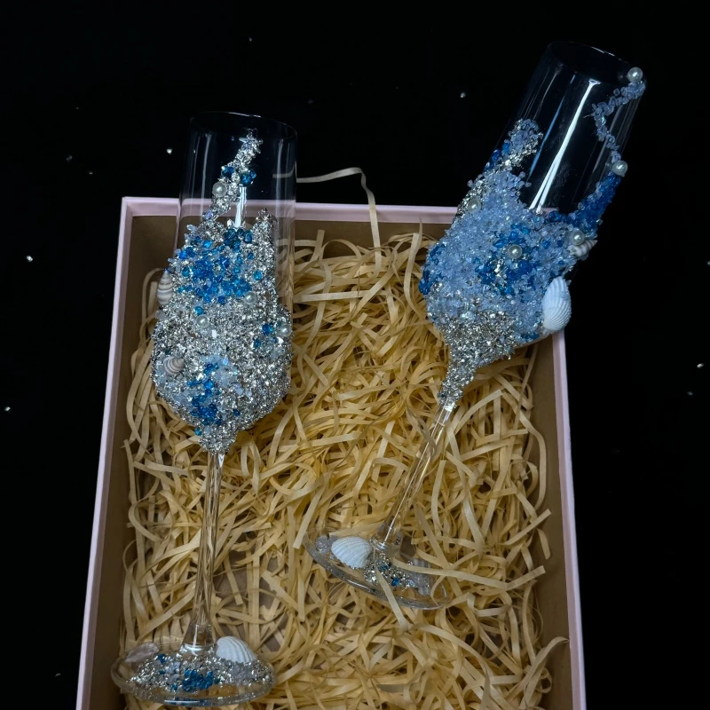敬酒杯敬酒杯diy敬酒杯套装一对碎钻酒杯材料包香槟杯婚礼杯子