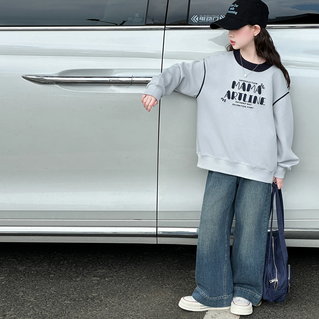 女童裤子2025秋装新款儿童直筒裤女孩百搭长裤秋季宽松休闲牛仔裤