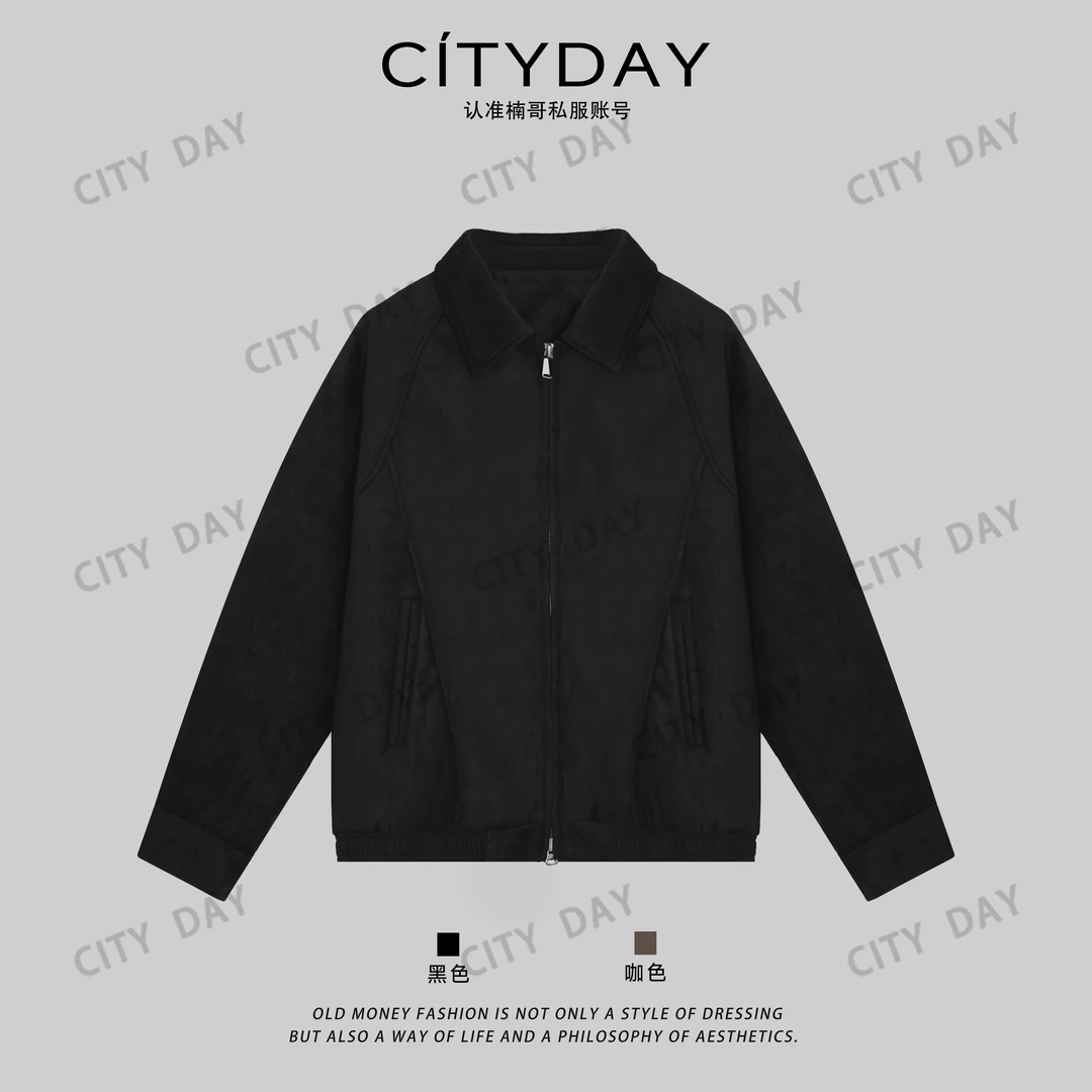 CityDay【楠哥】复古荔枝纹肌理抗皱美式翻领立裁轻薄羽绒服男 6693
