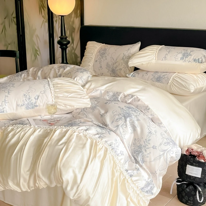 2025新款法式水洗冰丝四件套丝滑凉感被套卧室轻奢高级感被罩床单