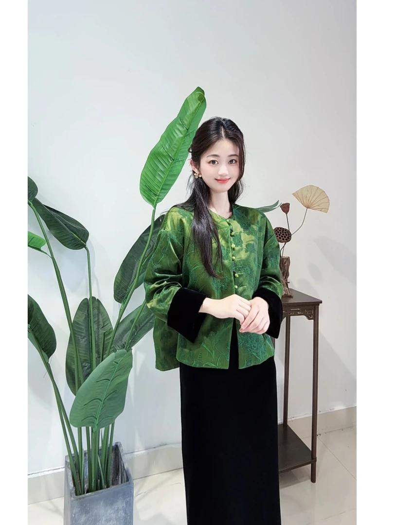 DY3106樱美嘉桑蚕丝真丝丝绒秋季新款双面穿新中式圆领正襟外套