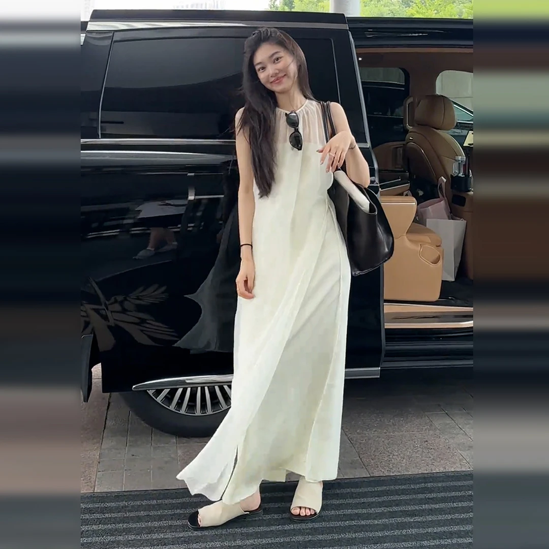 【现货+运补】海边度假白色吊带背心连衣裙子女夏无袖沙滩长裙5523