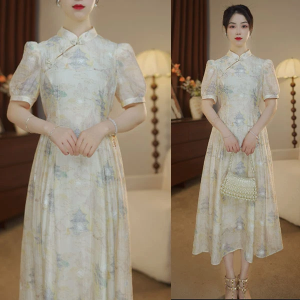 黄鹤楼25C070 新款2025夏季国风显瘦中长款连衣裙气质