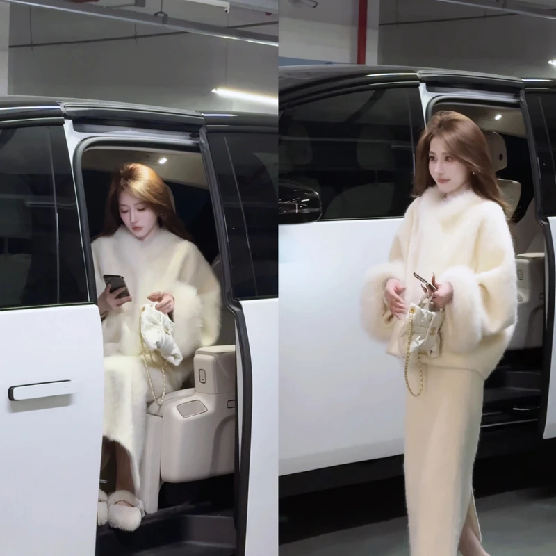 【婷婷】《摄人心魄》 慵懒贵气重工狐狸毛拉绒大衣套装25DK8010