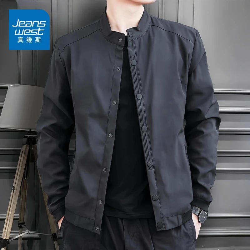 真维斯2025春秋季新款外套男士宽松百搭潮流大码休闲立领夹克上衣