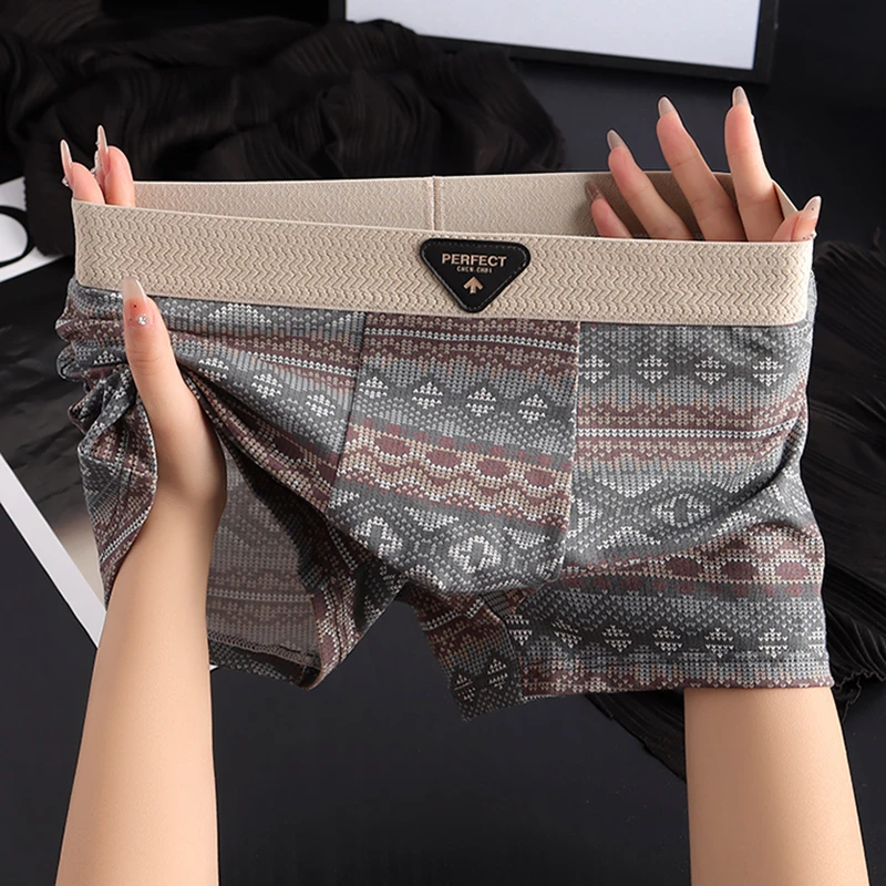 休闲平角内裤男士宽松运动四角裤新款潮流民族风印花透气男平角裤