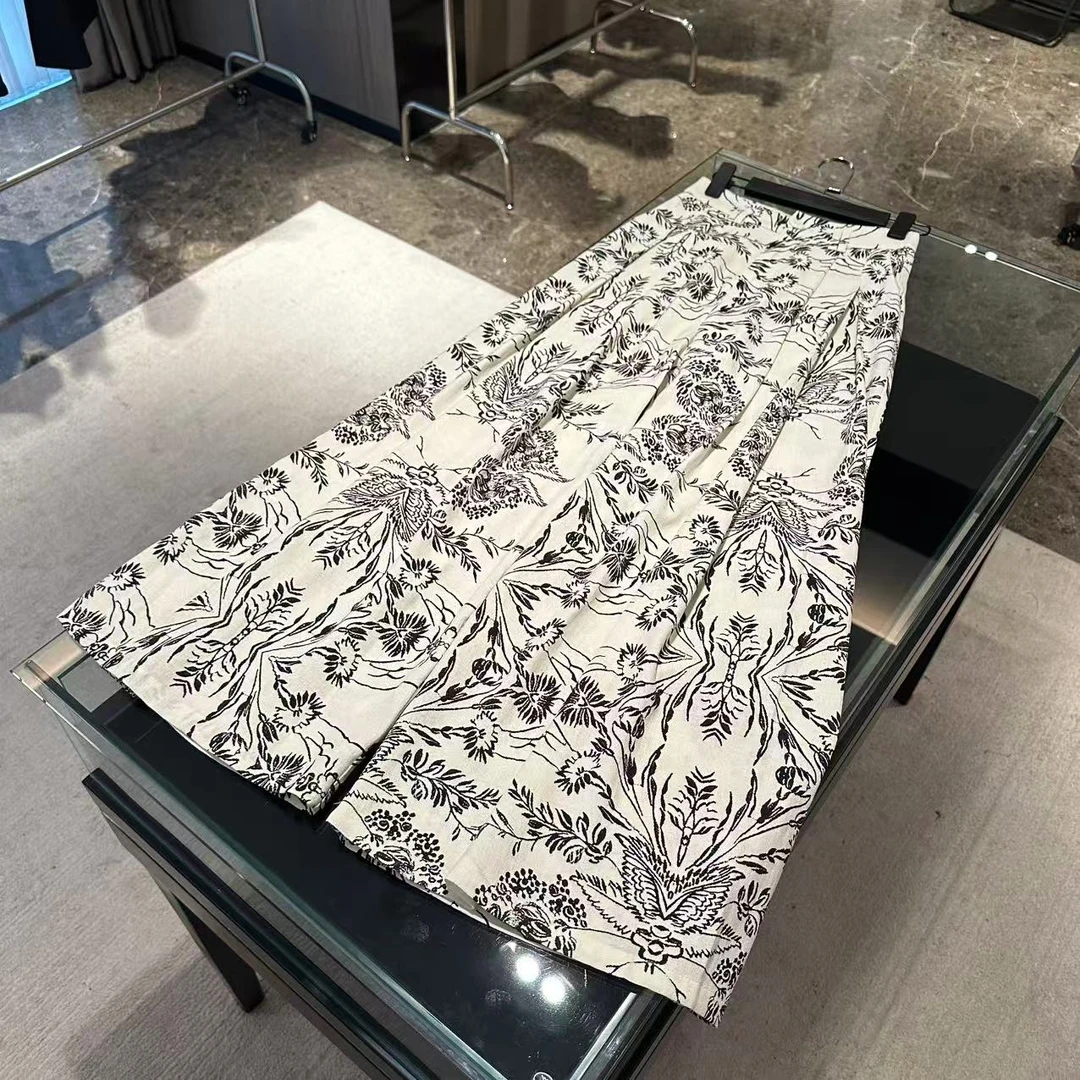 新款复古印花高级垂坠感阔腿裤