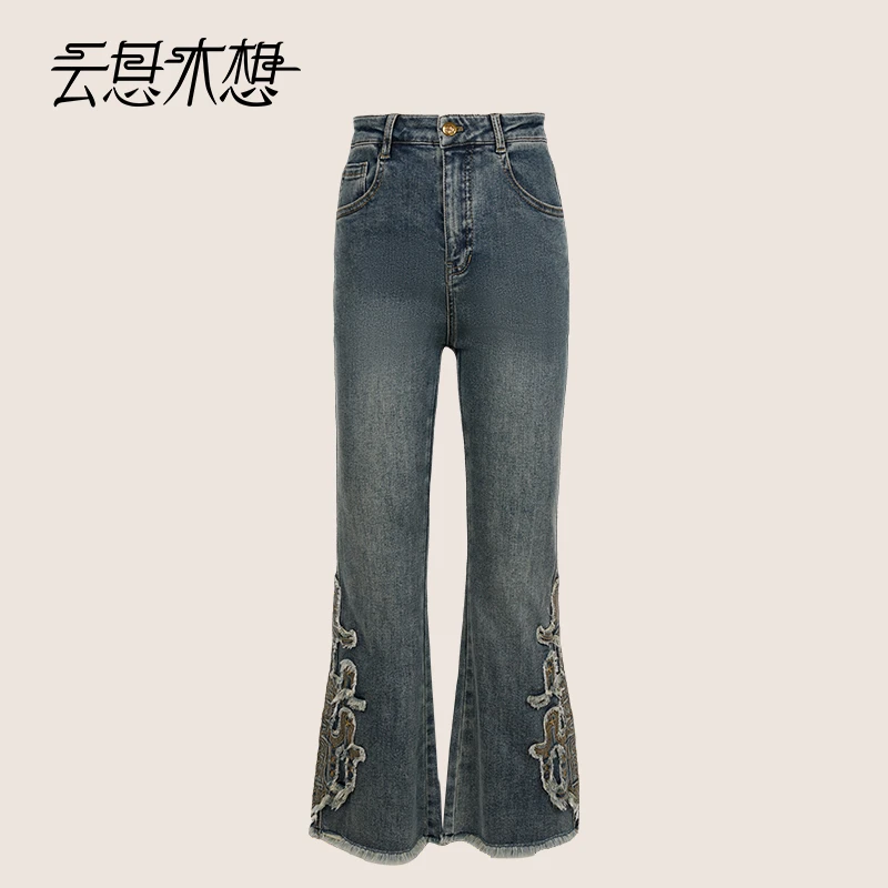 Ysimo-X云思木想 星辰梦屋 时尚复古刺绣流苏喇叭裤牛仔裤13206