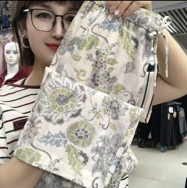 69038 夏季新款亚麻窄版中筒裤(2尺9)