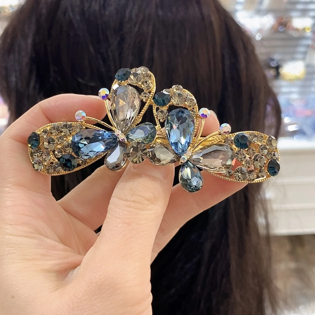 仿水晶合金蝴蝶弹簧夹