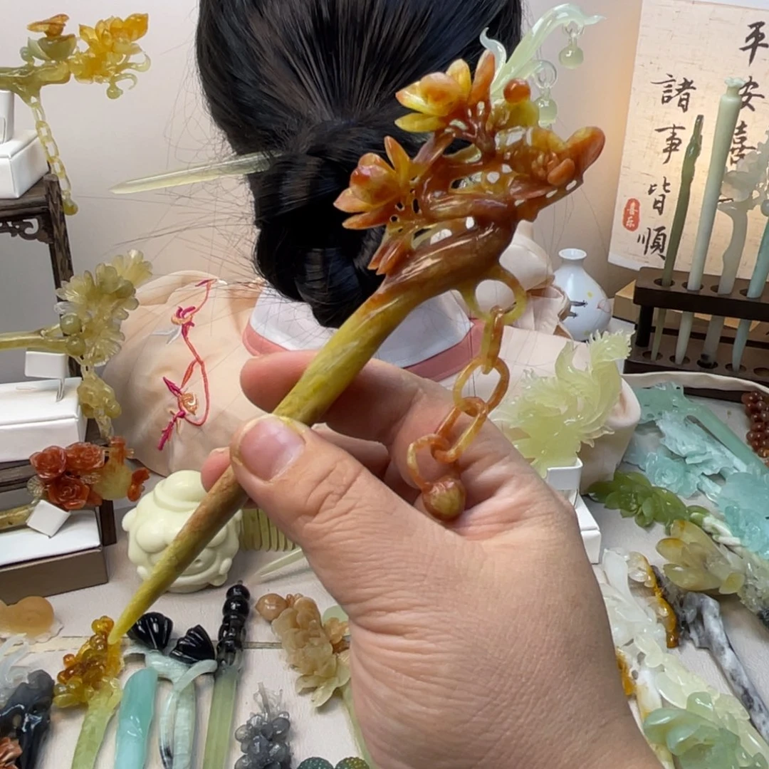 蛇纹石玉合金发饰