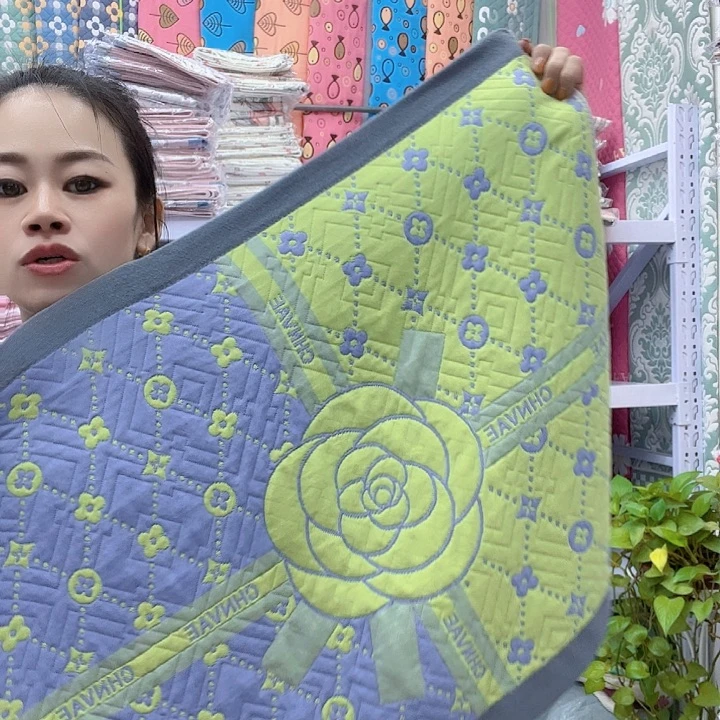 棉绿色大玫瑰纯棉