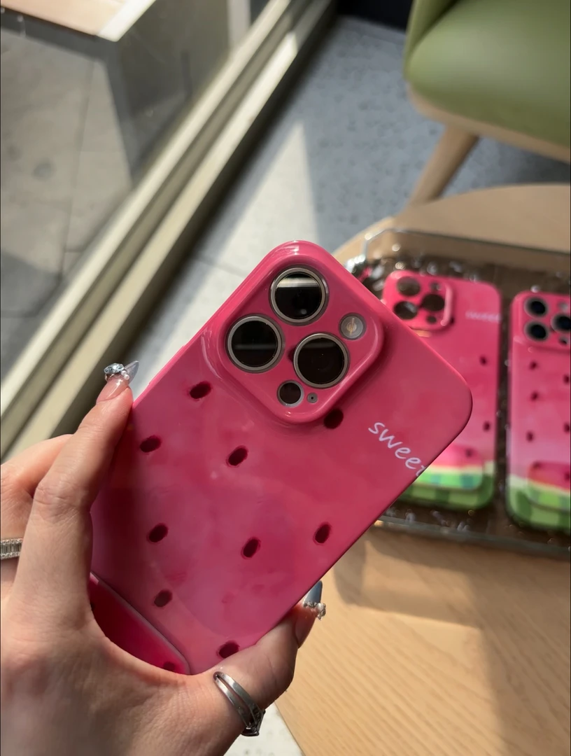 菲林夏日水彩西瓜镜子支架适用苹果16手机壳华为OPPO小米15vivo