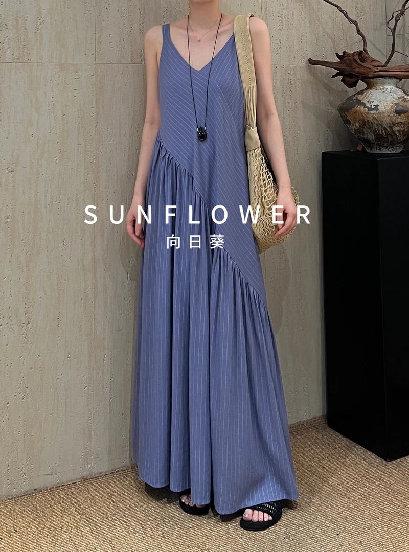 SUNFLOWER条纹斜裁拼接显瘦连衣裙 3318（福福）