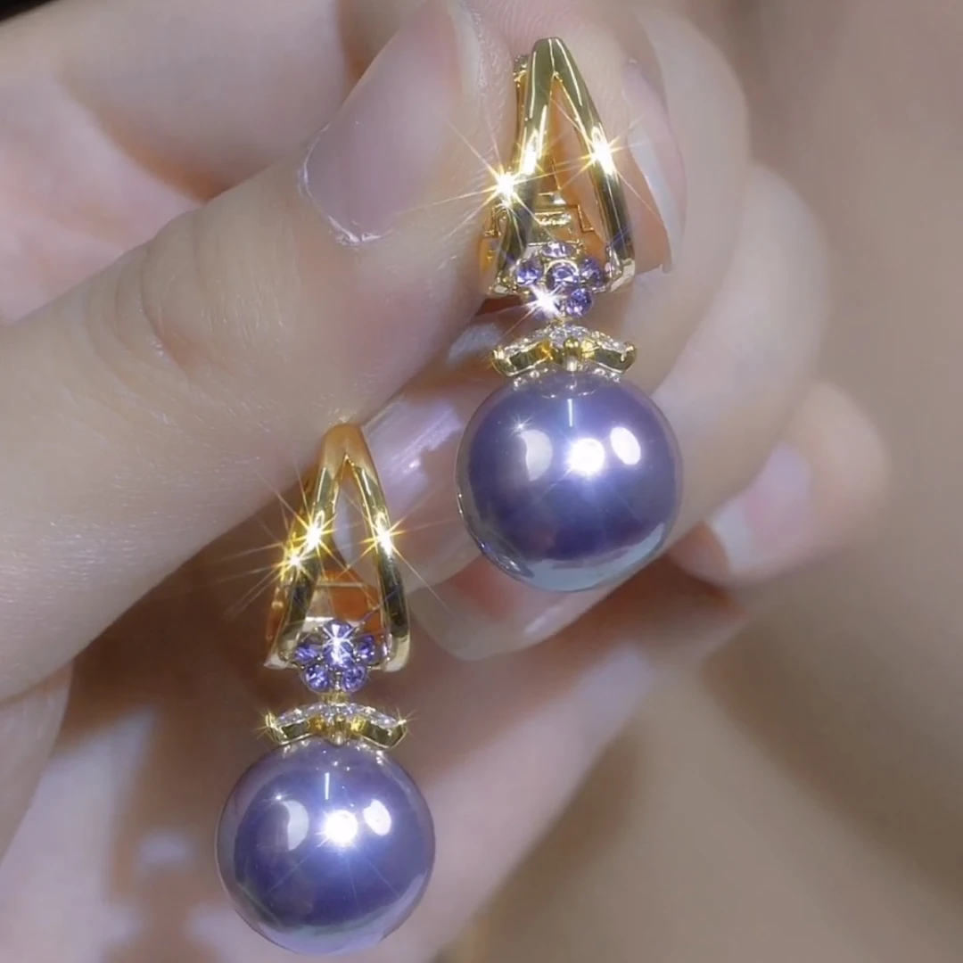 铜合金合成锆石耳饰 轻奢气质百搭耳饰精致耳环优雅紫色耳扣