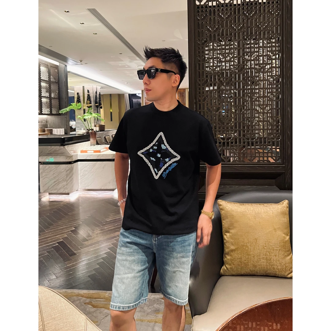 【四叶草短袖】夏季薄款液氨棉舒适弹行立体烫珠短袖T恤WYG9802