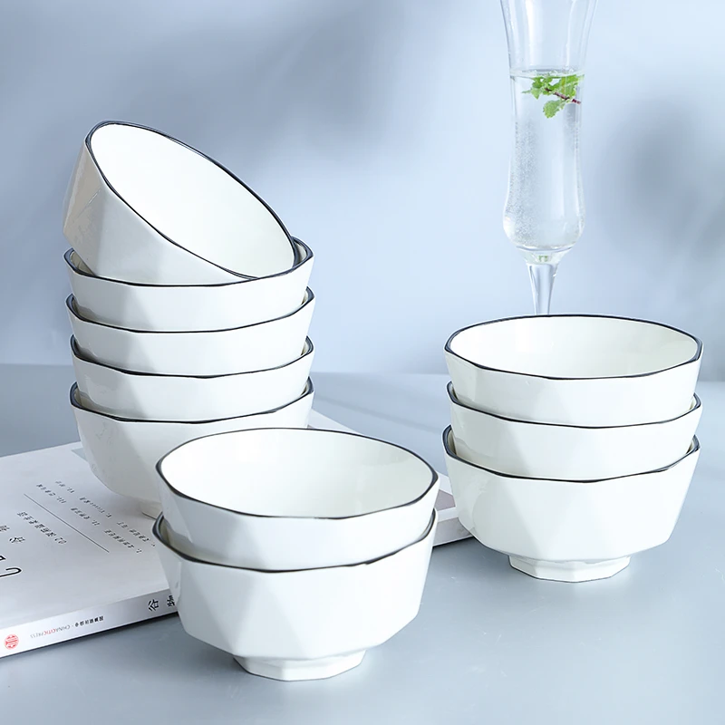 陶瓷碗家用4.5英寸米饭碗简约纯白釉下彩吃饭碗简约纯白瓷碗餐具