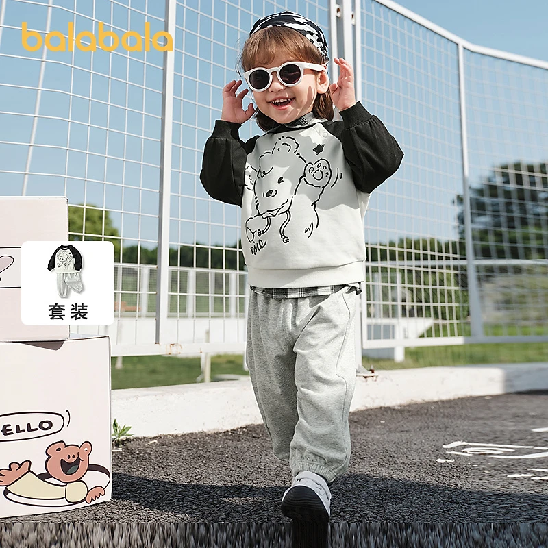 巴拉巴拉童装儿童长袖套装男童女童两件套宝宝秋装新款卡通萌