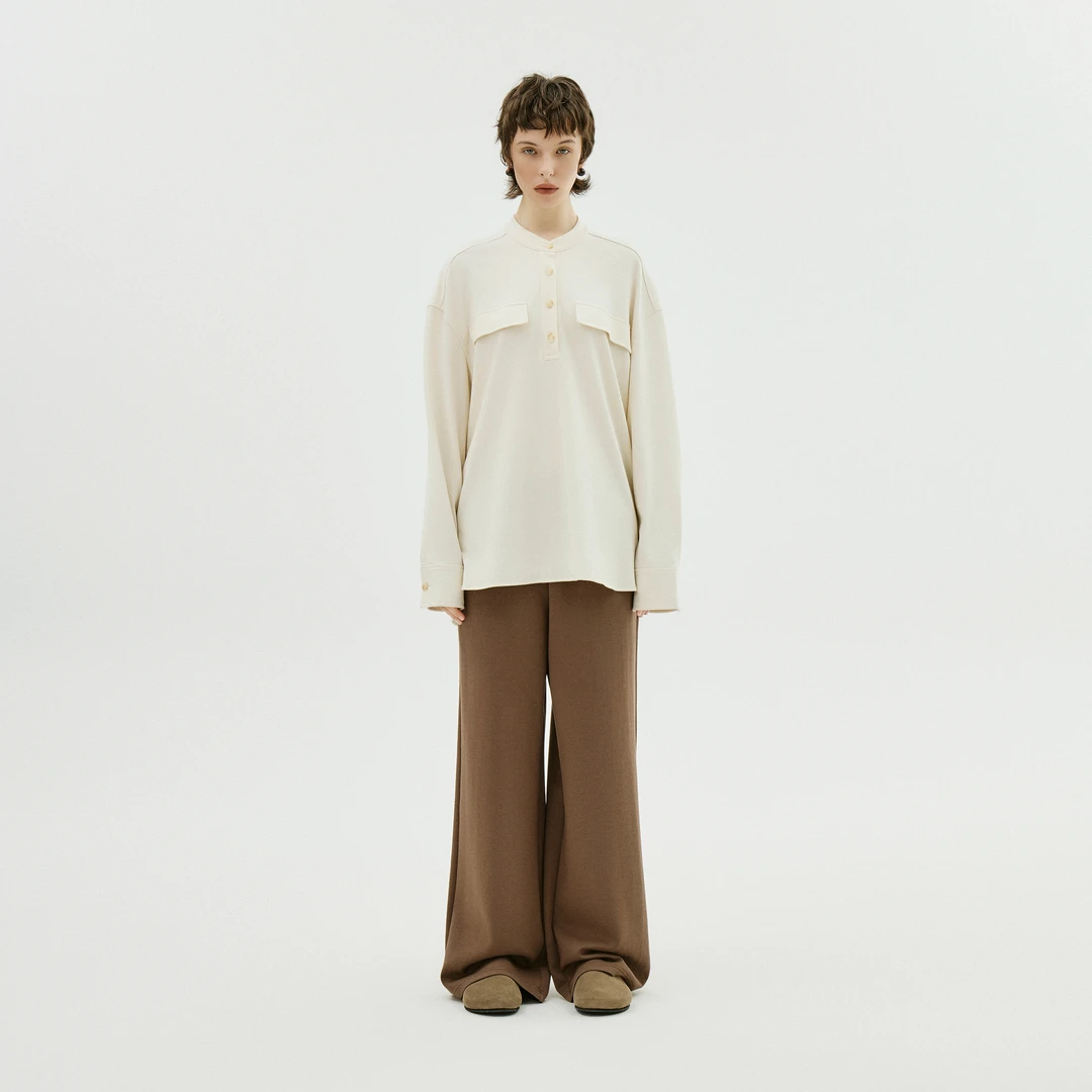 AP洛哥23226X 亚麻+棉立领半开襟老钱风时尚百搭休闲衬衫