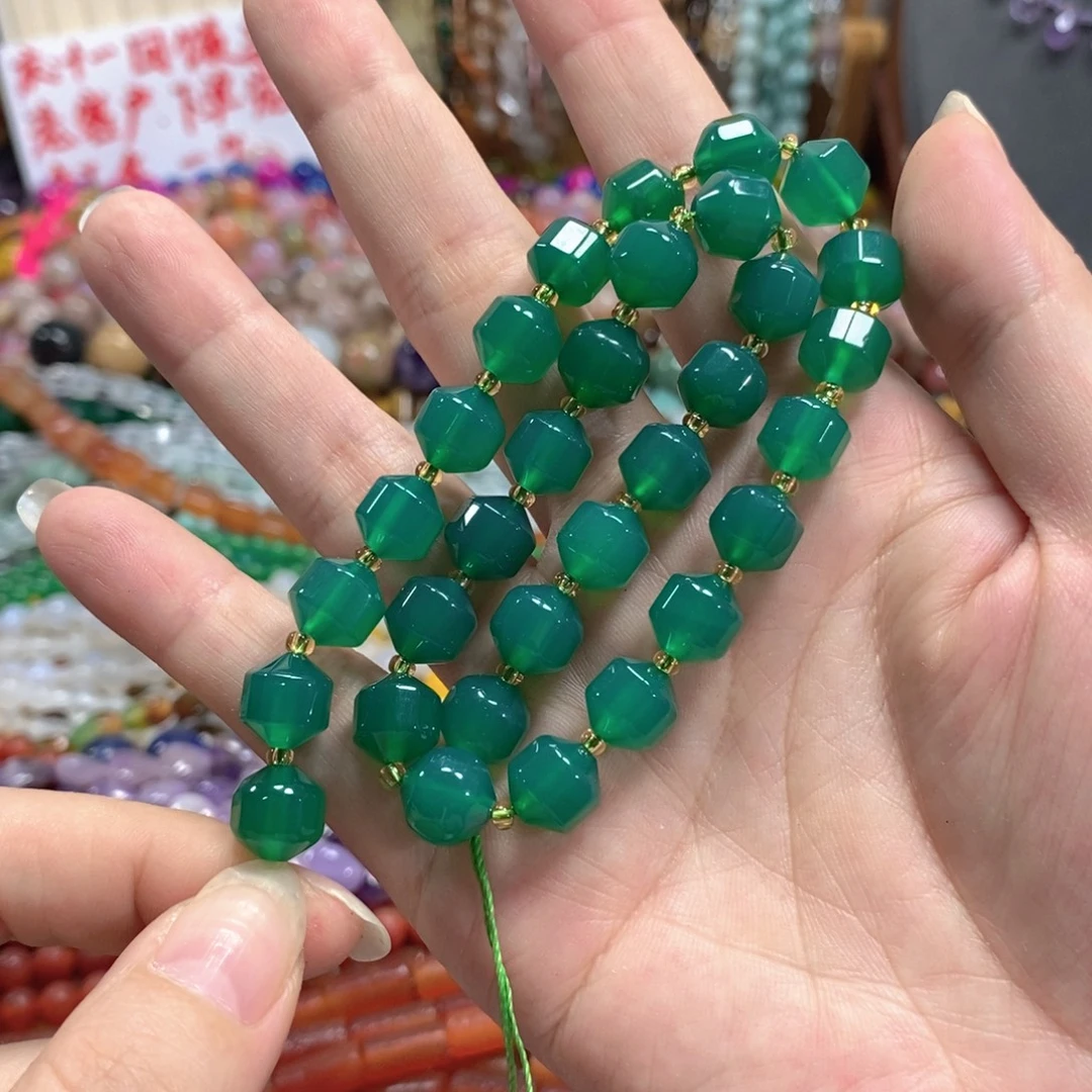 玛瑙/玉髓未镶嵌珠宝半成品绿玛瑙路路通一条卡10mm
