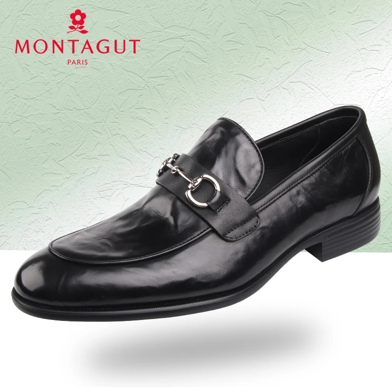 梦特娇男鞋2025秋季商务休闲手抓纹横担潮流牛皮超轻软面软底皮鞋