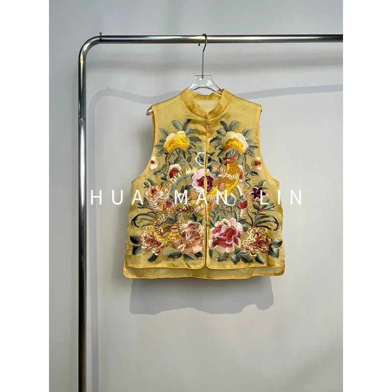 【花滿林】小立领重工刺绣欧根纱真丝桑蚕丝马夹257352