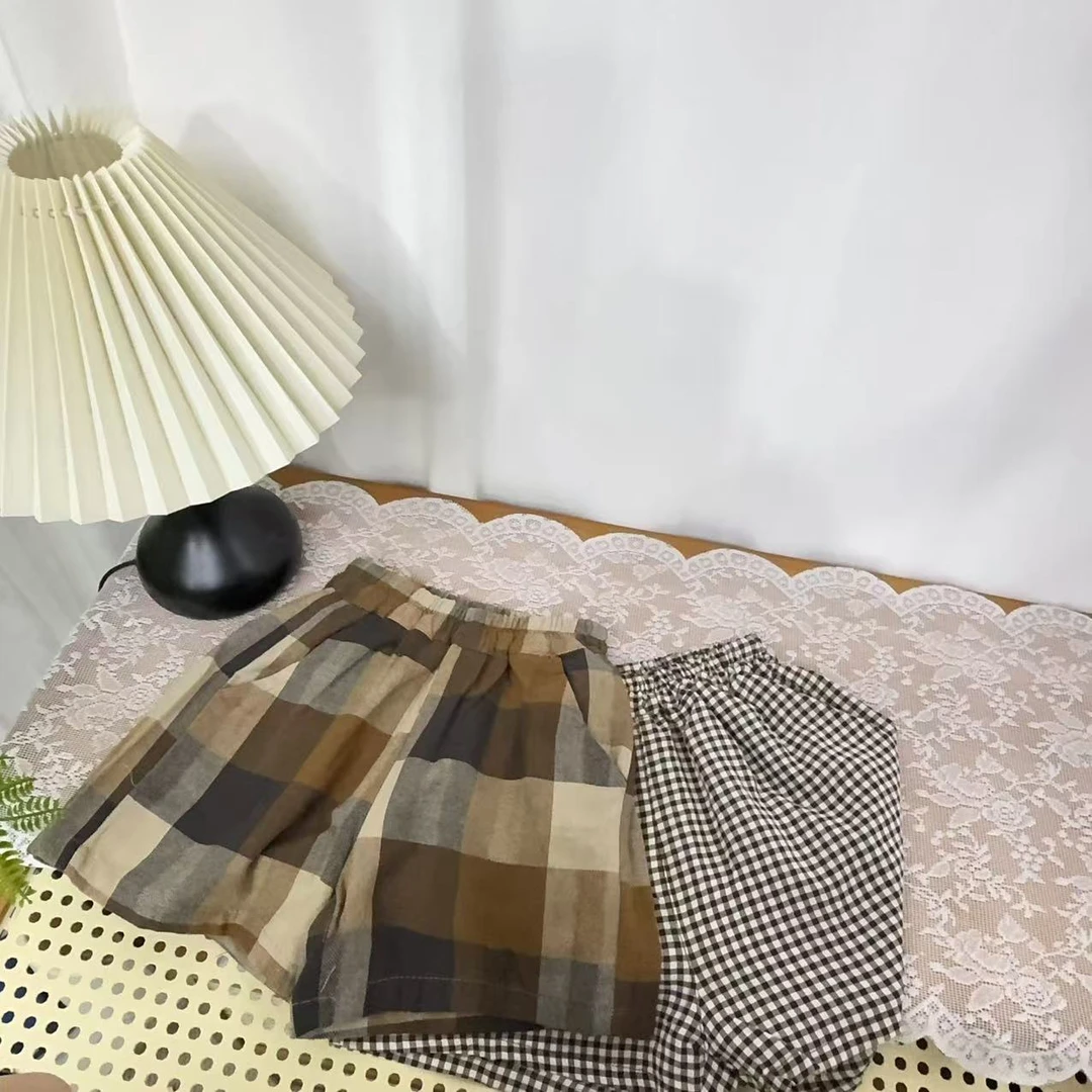 木子可馨  夏季男女宝宝白白棉格子短裤（100-140）