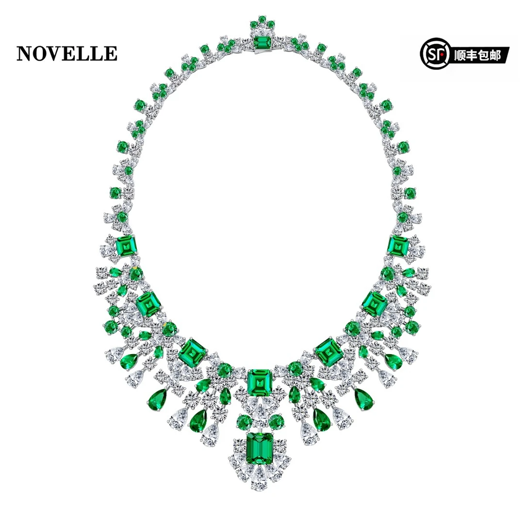 坠链均925银锆石 NOVELLE 欧美时尚奢华几何形8.5ct满钻项链女