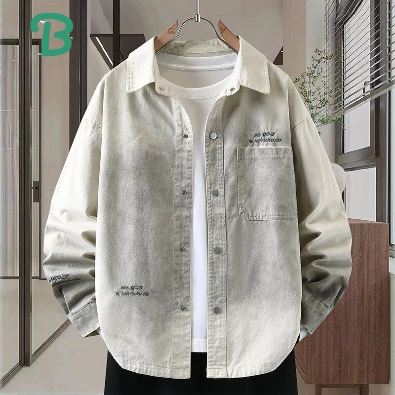 高级感高级感长袖衬衫男士春秋新款港风潮流男士印花港风长袖衬衫