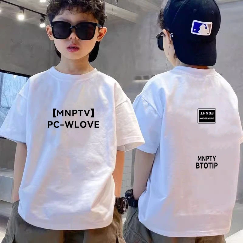 100%纯棉时尚宽松短袖t恤男女童夏季休闲简洁字母印花打底衫